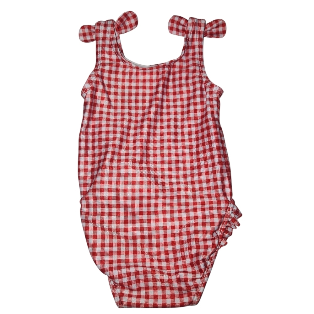 Cat & Jack Red Gingham Checkered Baby Swim Suit - Picture 2 of 3